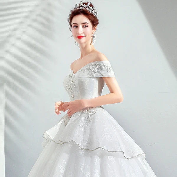 Discount Ivory Wedding Dresses 2019 A-Line / Princess Off-The-Shoulder Short Sleeve Backless Appliques Lace Beading Floor-Length / Long Ruffle