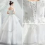 Discount Ivory Wedding Dresses 2019 A-Line / Princess Off-The-Shoulder Short Sleeve Backless Appliques Lace Beading Floor-Length / Long Ruffle