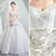 Discount Ivory Wedding Dresses 2019 A-Line / Princess Off-The-Shoulder Short Sleeve Backless Appliques Lace Beading Floor-Length / Long Ruffle