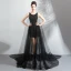 Moderne / Mode Noire Transparentes Été Robe De Soirée 2019 Princesse Encolure Dégagée Sans Manches Appliques En Dentelle Perle Watteau Train Volants Robe De Ceremonie