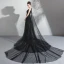 Moderne / Mode Noire Transparentes Été Robe De Soirée 2019 Princesse Encolure Dégagée Sans Manches Appliques En Dentelle Perle Watteau Train Volants Robe De Ceremonie