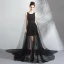 Moderne / Mode Noire Transparentes Été Robe De Soirée 2019 Princesse Encolure Dégagée Sans Manches Appliques En Dentelle Perle Watteau Train Volants Robe De Ceremonie