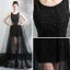 Moderne / Mode Noire Transparentes Été Robe De Soirée 2019 Princesse Encolure Dégagée Sans Manches Appliques En Dentelle Perle Watteau Train Volants Robe De Ceremonie