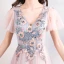 Elegant Pearl Pink Evening Dresses  2019 A-Line / Princess V-Neck Short Sleeve Appliques Lace Beading Sequins Floor-Length / Long Ruffle Backless Formal Dresses