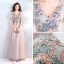 Elegant Pearl Pink Evening Dresses  2019 A-Line / Princess V-Neck Short Sleeve Appliques Lace Beading Sequins Floor-Length / Long Ruffle Backless Formal Dresses