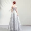 Illusion Gris Transparentes Robe De Soirée 2019 Princesse De l'épaule 3/4 Manches Appliques En Dentelle Perlage Paillettes Longue Volants Dos Nu Robe De Ceremonie