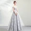 Illusion Gris Transparentes Robe De Soirée 2019 Princesse De l'épaule 3/4 Manches Appliques En Dentelle Perlage Paillettes Longue Volants Dos Nu Robe De Ceremonie