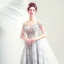 Illusion Gris Transparentes Robe De Soirée 2019 Princesse De l'épaule 3/4 Manches Appliques En Dentelle Perlage Paillettes Longue Volants Dos Nu Robe De Ceremonie