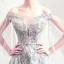 Illusion Gris Transparentes Robe De Soirée 2019 Princesse De l'épaule 3/4 Manches Appliques En Dentelle Perlage Paillettes Longue Volants Dos Nu Robe De Ceremonie