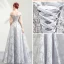 Illusion Gris Transparentes Robe De Soirée 2019 Princesse De l'épaule 3/4 Manches Appliques En Dentelle Perlage Paillettes Longue Volants Dos Nu Robe De Ceremonie