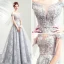 Illusion Gris Transparentes Robe De Soirée 2019 Princesse De l'épaule 3/4 Manches Appliques En Dentelle Perlage Paillettes Longue Volants Dos Nu Robe De Ceremonie