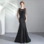 Élégant Noire Transparentes Robe De Soirée 2019 Trompette / Sirène Encolure Dégagée Sans Manches Perlage Gland Train De Balayage Volants Robe De Ceremonie