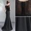 Élégant Noire Transparentes Robe De Soirée 2019 Trompette / Sirène Encolure Dégagée Sans Manches Perlage Gland Train De Balayage Volants Robe De Ceremonie