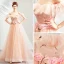Elegant Pearl Pink Evening Dresses  2019 A-Line / Princess Off-The-Shoulder Short Sleeve Appliques Lace Flower Court Train Ruffle Backless Formal Dresses
