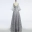 Unique Gris Transparentes Robe De Soirée 2018 Princesse Encolure Dégagée Bustier 1/2 Manches Paillettes Perlage Longue Volants Dos Nu Robe De Ceremonie