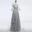 Unique Gris Transparentes Robe De Soirée 2018 Princesse Encolure Dégagée Bustier 1/2 Manches Paillettes Perlage Longue Volants Dos Nu Robe De Ceremonie