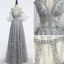 Unique Gris Transparentes Robe De Soirée 2018 Princesse Encolure Dégagée Bustier 1/2 Manches Paillettes Perlage Longue Volants Dos Nu Robe De Ceremonie