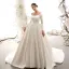 Vintage / Retro Ivory Satin Wedding Dresses 2019 Ball Gown Scoop Neck Short Sleeve Chapel Train Ruffle
