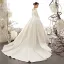Vintage / Retro Ivory Satin Wedding Dresses 2019 Ball Gown Scoop Neck Short Sleeve Chapel Train Ruffle