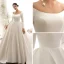 Vintage / Retro Ivory Satin Wedding Dresses 2019 Ball Gown Scoop Neck Short Sleeve Chapel Train Ruffle