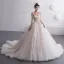 Elegant Champagne Wedding Dresses 2019 A-Line / Princess Spaghetti Straps Sleeveless Backless Beading Chapel Train Ruffle