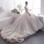 Elegant Champagne Wedding Dresses 2019 A-Line / Princess Spaghetti Straps Sleeveless Backless Beading Chapel Train Ruffle