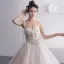 Elegant Champagne Wedding Dresses 2019 A-Line / Princess Spaghetti Straps Sleeveless Backless Beading Chapel Train Ruffle