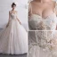 Elegant Champagne Wedding Dresses 2019 A-Line / Princess Spaghetti Straps Sleeveless Backless Beading Chapel Train Ruffle
