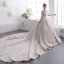 Luxury / Gorgeous Champagne See-through Wedding Dresses 2019 A-Line / Princess Scoop Neck Long Sleeve Backless Beading Cathedral Train Ruffle