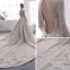 Luxury / Gorgeous Champagne See-through Wedding Dresses 2019 A-Line / Princess Scoop Neck Long Sleeve Backless Beading Cathedral Train Ruffle