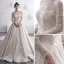 Luxury / Gorgeous Champagne See-through Wedding Dresses 2019 A-Line / Princess Scoop Neck Long Sleeve Backless Beading Cathedral Train Ruffle