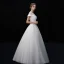 Vintage / Retro Ivory See-through Wedding Dresses 2019 A-Line / Princess Scoop Neck Short Sleeve Appliques Lace Sequins Beading Floor-Length / Long Ruffle