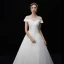 Vintage / Retro Ivory See-through Wedding Dresses 2019 A-Line / Princess Scoop Neck Short Sleeve Appliques Lace Sequins Beading Floor-Length / Long Ruffle
