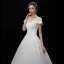 Vintage / Retro Ivory See-through Wedding Dresses 2019 A-Line / Princess Scoop Neck Short Sleeve Appliques Lace Sequins Beading Floor-Length / Long Ruffle