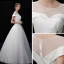 Vintage / Retro Ivory See-through Wedding Dresses 2019 A-Line / Princess Scoop Neck Short Sleeve Appliques Lace Sequins Beading Floor-Length / Long Ruffle