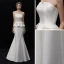 Schlicht Ivory / Creme Satin Brautkleider / Hochzeitskleider 2019 Meerjungfrau Bandeau Ärmellos Rückenfreies Lange Rüschen