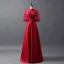 Vintage Burgundy See-through Prom Dresses 2018 A-Line / Princess High Neck 1/2 Sleeves Appliques Lace Beading Floor-Length / Long Ruffle Backless Formal Dresses
