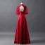 Vintage Burgundy See-through Prom Dresses 2018 A-Line / Princess High Neck 1/2 Sleeves Appliques Lace Beading Floor-Length / Long Ruffle Backless Formal Dresses
