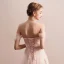 Elegant Pearl Pink Evening Dresses  2019 A-Line / Princess Off-The-Shoulder Short Sleeve Appliques Lace Rhinestone Floor-Length / Long Ruffle Backless Formal Dresses