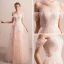 Elegant Pearl Pink Evening Dresses  2019 A-Line / Princess Off-The-Shoulder Short Sleeve Appliques Lace Rhinestone Floor-Length / Long Ruffle Backless Formal Dresses
