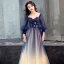Elegante Marineblau Farbverlauf Ballkleider 2019 A Linie Eckiger Ausschnitt Geschwollenes 3/4 Ärmel Pailletten Lange Rüschen Rückenfreies Festliche Kleider