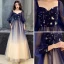 Elegante Marineblau Farbverlauf Ballkleider 2019 A Linie Eckiger Ausschnitt Geschwollenes 3/4 Ärmel Pailletten Lange Rüschen Rückenfreies Festliche Kleider