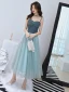 Affordable Ink Blue Homecoming Graduation Dresses 2019 A-Line / Princess Spaghetti Straps Sleeveless Tea-length Ruffle Backless Formal Dresses