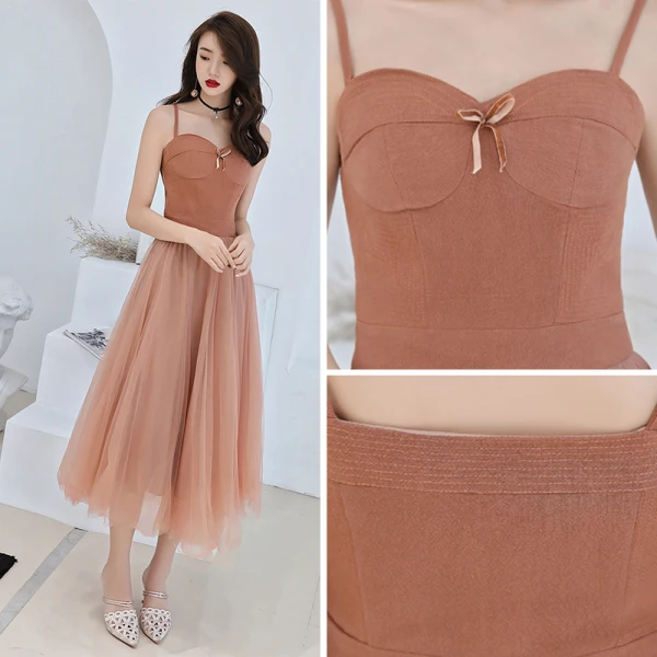 Affordable Orange Homecoming Graduation Dresses 2019 A-Line / Princess Spaghetti Straps Sleeveless Tea-length Ruffle Backless Formal Dresses Affordable Orange Homecoming Graduation Dresses 2019 A-Line / Princess Spaghetti Straps Sleeveless Tea-length Ruffle Backless Formal Dresses