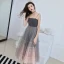 Modest / Simple Grey Gradient-Color Homecoming Graduation Dresses 2019 A-Line / Princess Spaghetti Straps Sleeveless Tea-length Ruffle Backless Formal Dresses