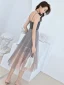 Modest / Simple Grey Gradient-Color Homecoming Graduation Dresses 2019 A-Line / Princess Spaghetti Straps Sleeveless Tea-length Ruffle Backless Formal Dresses