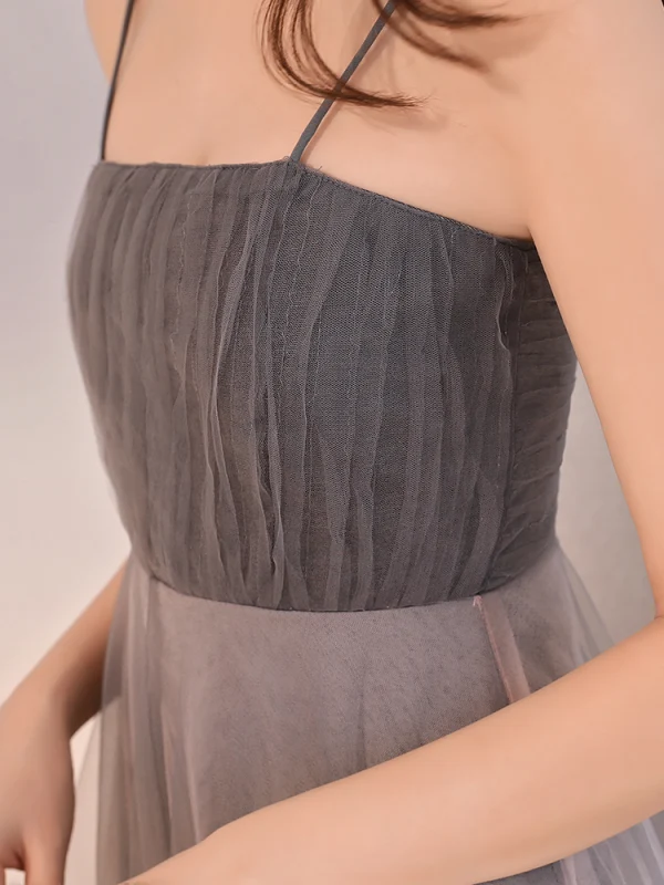 Modest / Simple Grey Gradient-Color Homecoming Graduation Dresses 2019 A-Line / Princess Spaghetti Straps Sleeveless Tea-length Ruffle Backless Formal Dresses
