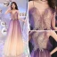 Elegante Lila Farbverlauf Abendkleider 2019 A Linie V-Ausschnitt Spaghettiträger Ärmellos Perlenstickerei Lange Rüschen Rückenfreies Festliche Kleider