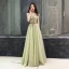 Illusion Sage Green See-through Evening Dresses  2019 A-Line / Princess V-Neck Sleeveless Appliques Flower Bow Sash Floor-Length / Long Ruffle Backless Formal Dresses