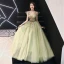 Illusion Sage Green See-through Evening Dresses  2019 A-Line / Princess V-Neck Sleeveless Appliques Flower Bow Sash Floor-Length / Long Ruffle Backless Formal Dresses